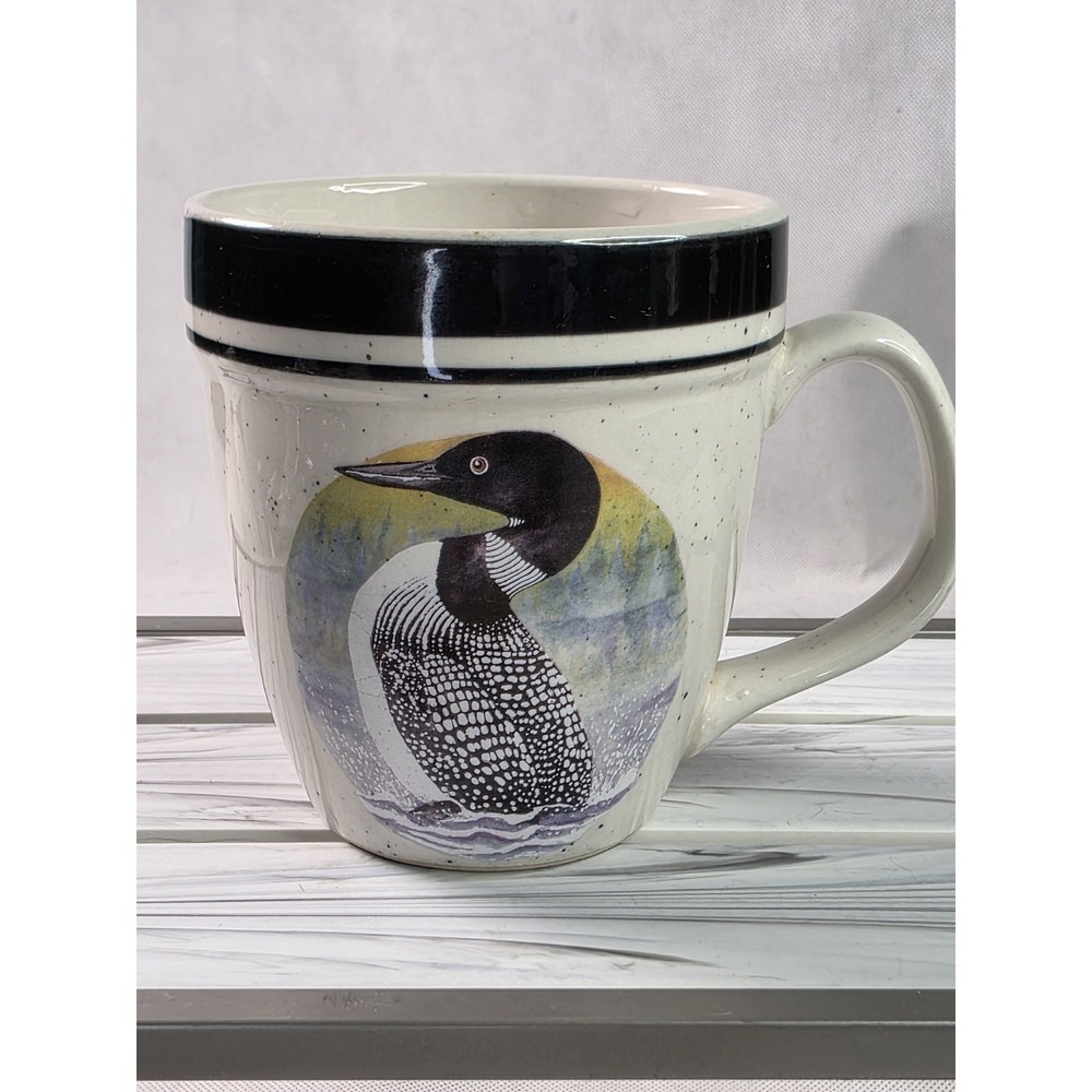 Vintage 'LOON LAKE' FOLKCRAFT STONEWARE Very Large 16 oz. Bird Mug/ Scotty Z